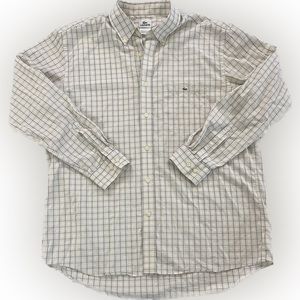 Lacoste men’s vtg. sz44 (XL) button down white with brown check . France.